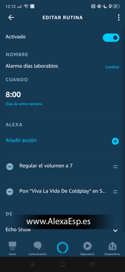 canción alarma rutina con spotify en alexa
