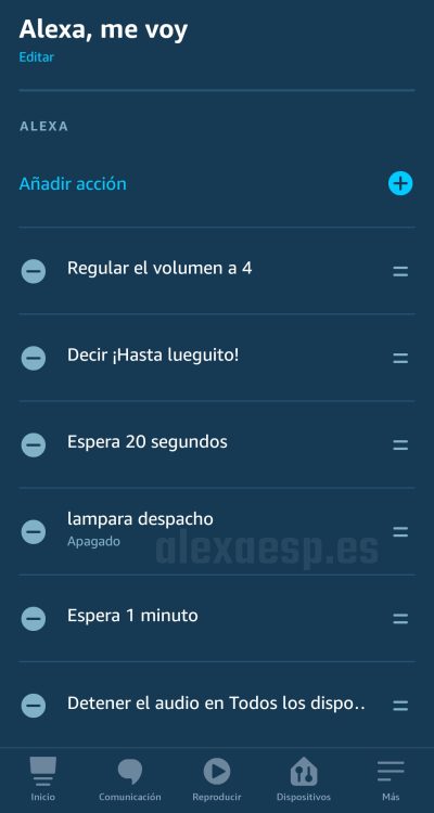 rutina de ejemplo alexa amazon echo al salir de casa